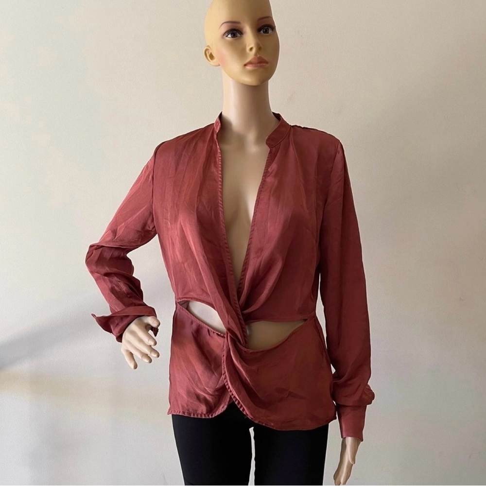 Long Sleeve Asymmetrical Cutout Blouse